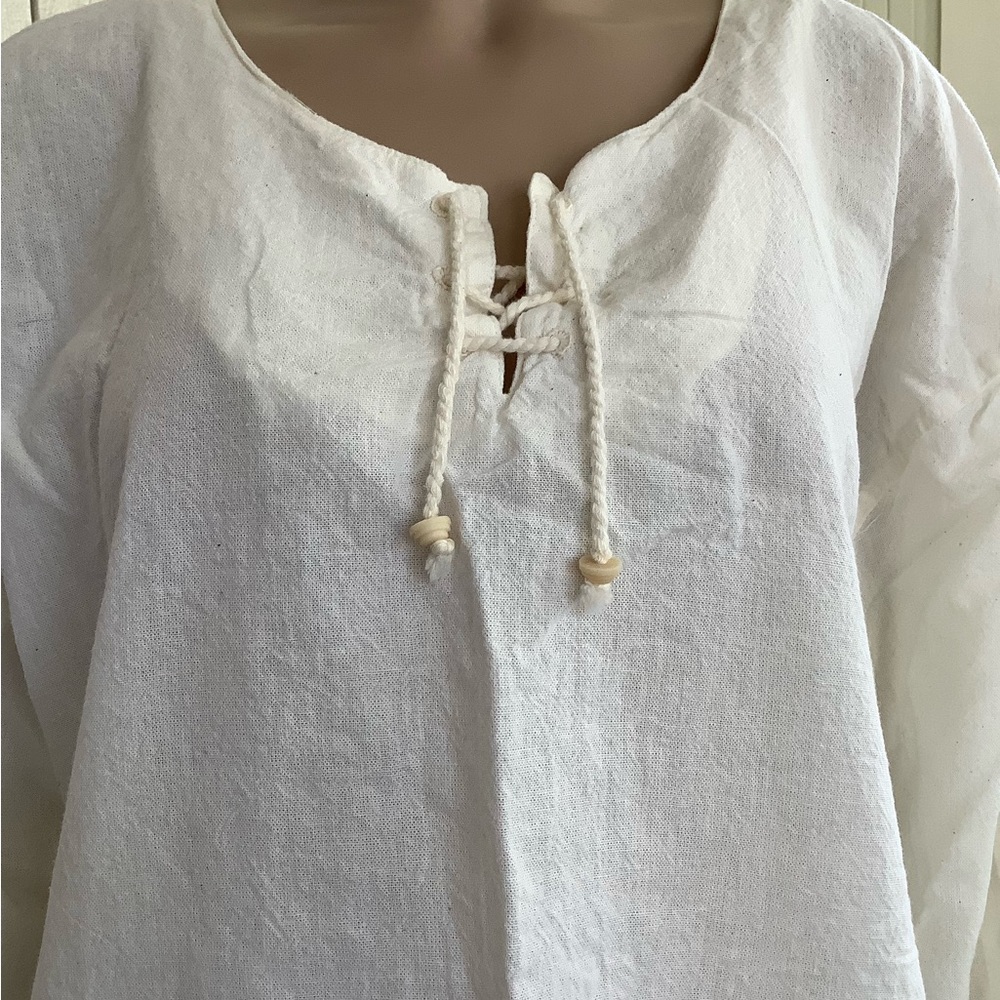 Vintage poet prairie blouse, cotton, linen, size 46 - Picture 2 of 9